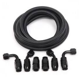 8AN 12-Foot Universal Black Fuel Hose   6 Black Connectors